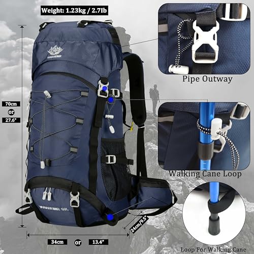 60L Travel Hiking Camping Backpack with Rain Cover, Backpack Water Resistant,Climbing Backpack for Men Women - color: Deep Blue