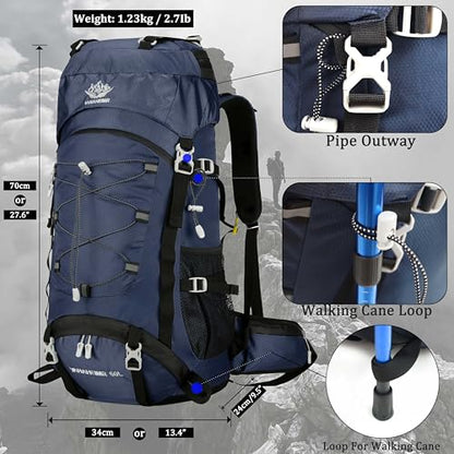 60L Travel Hiking Camping Backpack with Rain Cover, Backpack Water Resistant,Climbing Backpack for Men Women - color: Deep Blue