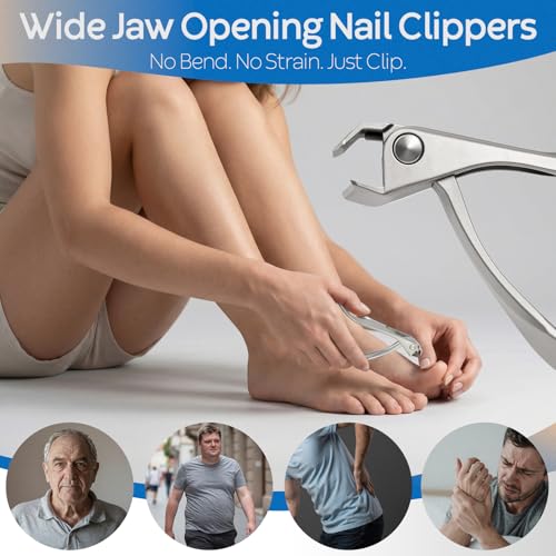 Large Opening Nail Clippers Set, 2 Pcs-Stainless Steel Thick Toenail Clippers with Nail File, Heavy Duty Toenail Clipper, Long Handled Fingernail Cutter, Manicure, Pedicure, Gift for Seniors (Silver) - size: 2Pcs Nail Clippers Set-silver