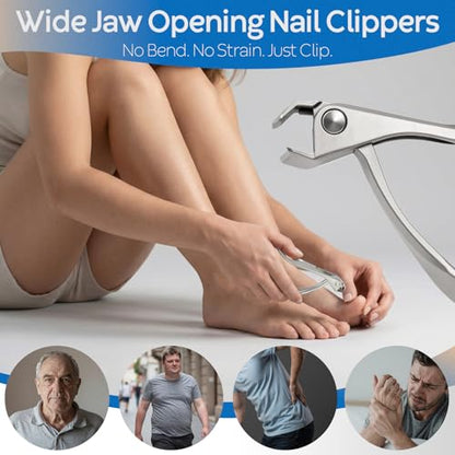 Large Opening Nail Clippers Set, 2 Pcs-Stainless Steel Thick Toenail Clippers with Nail File, Heavy Duty Toenail Clipper, Long Handled Fingernail Cutter, Manicure, Pedicure, Gift for Seniors (Silver) - size: 2Pcs Nail Clippers Set-silver