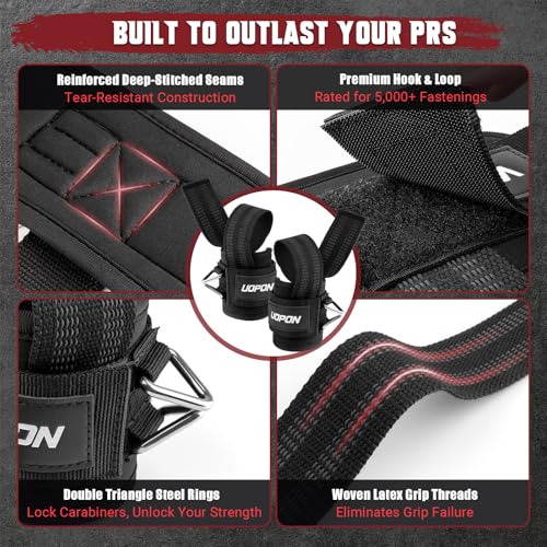 Weight Lifting Straps with Rings, 2 in 1 Wrist Straps for Weightlifting and Cable Machine with Double Triangle Rings and Non-slip Latex Thread, Lifting Cuffs for Home Gym Workout