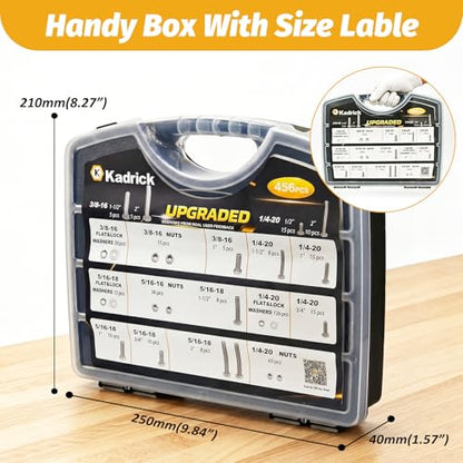 Kadrick 456Pcs 18-8(304) Stainless Steel Hex Bolts Assortment,1/4-20 5/16-18 3/8-16 Heavy Duty Bolts and Nuts Kit, Assorted SAE Bolts Nuts Flat&Lock Washers,Lenth Form 1/2''-2'' - size: 456Pcs Stainless SAE Hex Bolts