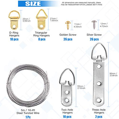 Glarks 500Pcs Picture Hanging Kit, Heavy Duty Picture Hanger Frame Hook Hardware with Nails, Hooks, Hanging Wire, Screw Eyes, D Ring and Sawtooth Hanger for Frame Hanging Wall Mounting