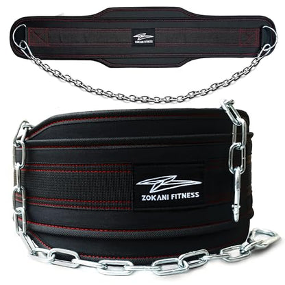 Hold weights up to 800lbs Zokani Dip Belt with Chain for Heavy Weightlifting Exercises ,Squats, deadlifts, pull Up Weight Belt, Dipping Belt, Men and Women Training Strength Dip Weightlifting Belt (Black)