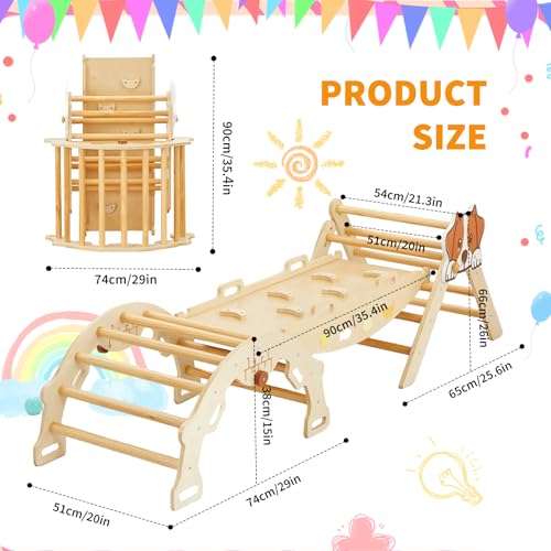 7-in-1 Collapsible Climbing Triangle Climbing Set for Toddlers, Wooden Indoor Jungle Gym Playground with Arch, Ramp & Ladder, Space-Saving, Toddler Climbing Toys, Natural Wood Color - color: Wooden Frame