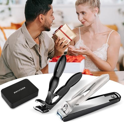 Nail Clippers Set of 2, Large Heavy Duty Fingernail Clippers with Catcher Long Handle, Angled Head Toe Nail Clippers for Thick Nails for Seniors, Sharp Wide Jaw Opening Toenail Clippers for Men Women - style: Modern