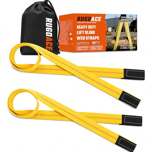 2-Pack 2" x6.5ft Lift Sling Web Straps Heavy Duty Polyester | 13,000lbs capacity. Feature abrasion resistant wear guard ends. Ideal for lifting furniture, appliances & heavy loads. - style: 2pk 2in x 6.5 ft
