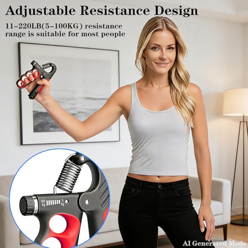 Hand Gripper Strengthener, 11-220LBs Adjustable Resistance Grip Strength Trainer with Counter, Forearm Exerciser for Injury Recovery and Muscle Building - color: Red-2PCS