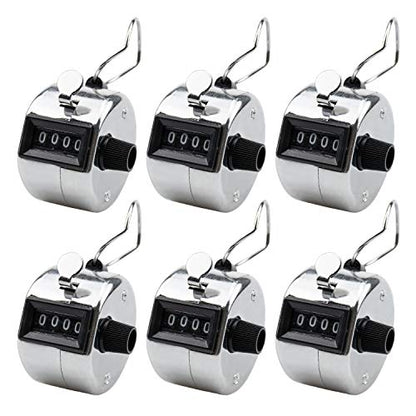 Foraineam 6 Pack Metal Hand Tally Counter Digital Lap Counter Clicker Handheld Mechanical Number Click Counters for Knitting, Coaching, Fishing, Golf, Lap, Baseball, Row Sport