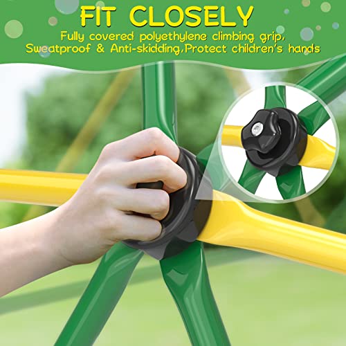 Climbing Dome with Hammock Swing Seat 10ft Outdoor Jungle Gym Kids Playset - color: Yellow + Green