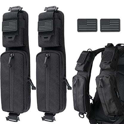 WYNEX Molle Accessories Pouch of Double Zipper Pocket Version, Backpack Strap Pouch Shoulder Strap Molle Attachment Tactical Accessories Bag Shoulder Starps Zipper Pocket Additional Phone Holder - color: Black-2Pcs