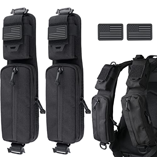 WYNEX Molle Accessories Pouch of Double Zipper Pocket Version, Backpack Strap Pouch Shoulder Strap Molle Attachment Tactical Accessories Bag Shoulder Starps Zipper Pocket Additional Phone Holder - color: Black-2Pcs