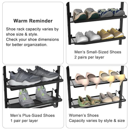 BUKFEN 6 Tier Adjustable Heavy Duty Metal Shoe Rack, Door Hanging and Wall Mount Organizer for Closet, Bedroom, Entryway, Laundry, Apartment, Small Spaces, Space Saving Solution for Busy Homes