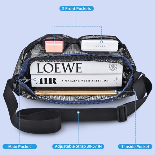 Mildbeer Gym Tote Bag, Mesh Bag Crossbody Satchel 12x6x12 for Gym Beach Ball Games Training Camping Hiking Clothes Storage - color: Black