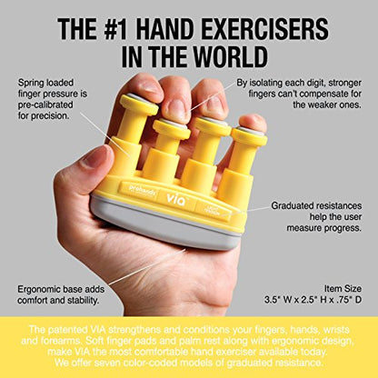 Prohands VIA Hand Exerciser, Finger Exerciser (Hand Grip Strengthener), Spring-Loaded, Finger-Piston System, Isolate and Exercise Each Finger, (4 lb Light Tension, Yellow-Via Music) - color: Yellow