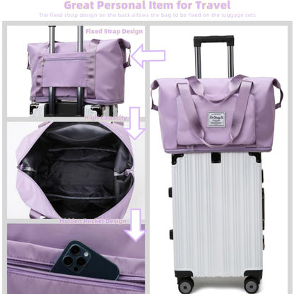 Large Capacity Foldable Travel Bag, Expandable lightweight Carry on Bag, Dry with Wet Separation Spor Duffel Bags (Purple) - color: Purple