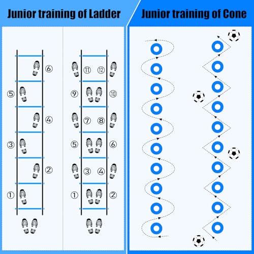 BORNEW 2 Pack Agility Ladder, Soccer Speed Training Equipment Set with Total 26 ft Agility Ladder, 12 Cones, 4 Adjustable Hurdles, Jump Rope, for Soccer, Basketball, Football, Kids, Youth, Adults - color: 2.Blue