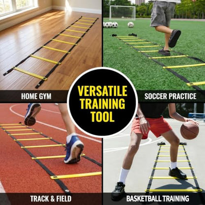 20ft Agility Ladder Training Ladder Speed | Speed Ladder for Soccer, 12 Adjustable Rungs, Durable, Carry Bag & Straps, Yellow, Footwork Training for Athletes - color: 1 Pack-Yellow