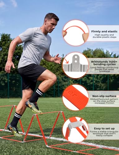 GHB Tangle-Free Agility Ladder Hurdles, 15ft 11 Rungs | 3-in-1 Speed Training Hurdles Set, Footwork Drills for Football, Soccer, Boxing