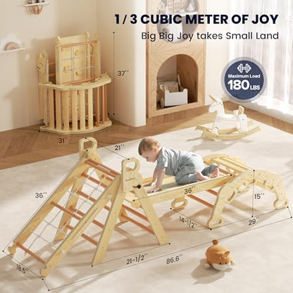 BlueWood 2025 8-in-1 Pikler Triangle Climbing Set Toddler Toys Indoor Baby Jungle Gym Climber Playground for Kids - Natural Wood - color: Natural Wood
