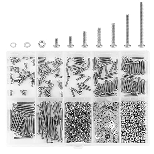 HELIFOUNER 560 Pieces M2 x 4mm /6mm /8mm /10mm /12mm /16mm /20mm, Button Head Socket Cap Screws Bolts Washers Nuts Kit, 304 Stainless Steel - size: M2, style: Button Head Socket Cap