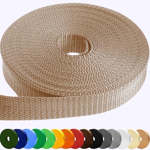 TECEUM Webbing Strap, 3/4" to 2", 10-50 Yds, Multi-Color Heavy Duty Tape | Polypropylene waterproof flat rope for outdoor DIY, sewing, camping, EDC gear, backpack repair and pet dog leashes. - color: Beige, size: 1.5"- 10 yards