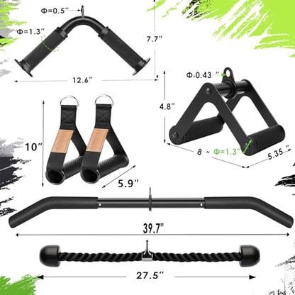 Cable Machine Attachment Set LAT Pulldown Attachments,Cable Machine Accessories for Home Gym Weight Workout Include LAT Pulldown Bar,Double D Bar, Tricep Rope,V Bar - color: Black-5 pcs