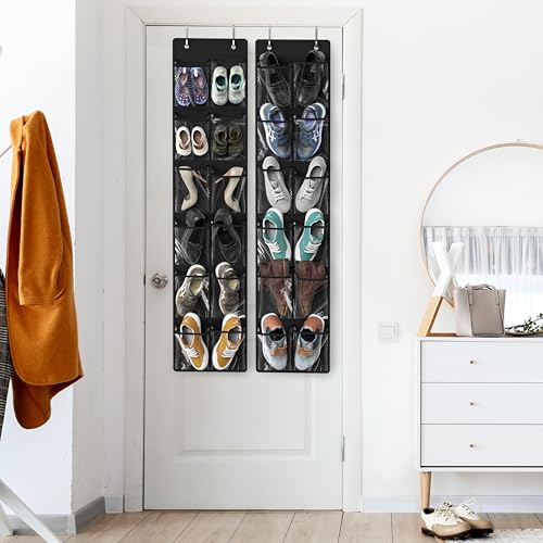 Simple Houseware 24 Pockets - 2PK 12 Large Pockets Over Door Hanging Shoe Organizer, Black - color: Black