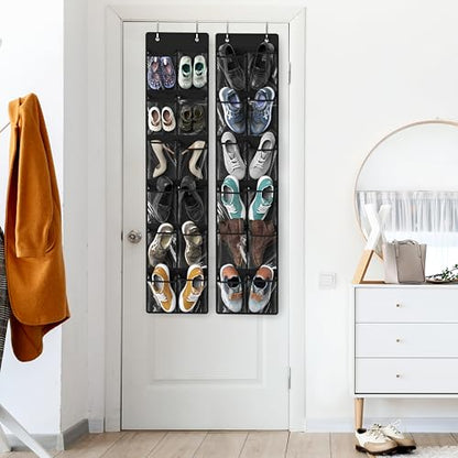 Simple Houseware 24 Pockets - 2PK 12 Large Pockets Over Door Hanging Shoe Organizer, Black - color: Black