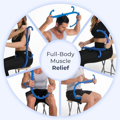 Ranarose Deep Tissue Back & Neck Massager - Back Massager Stick for Pain Relief, Muscle Knot Remover, Trigger Point Massage Tool for Full Body, Shoulders, Legs - Pressure Point Massage Tool (Blue) - color: Blue