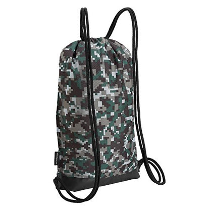 Skog Å Kust GymSak | Patented 2-in-1 Drawstring Cinch Bag with Removable Waterproof Dry Bag | Camo & Yellow - color: Digicamo