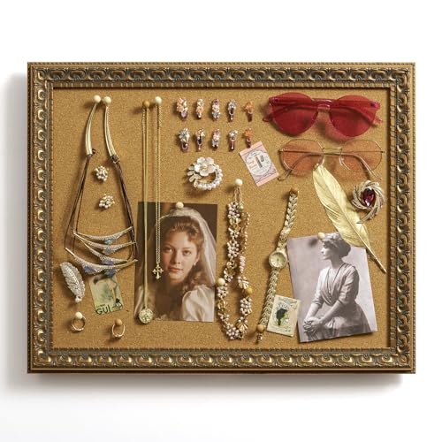 Vintage Cork Bulletin Board for Cherished Memories Jewelry Organizer | Vintage Gold Ornate Frame,Antique Wall Decor for Classroom Home Office Kitchen,Pin Notice Board for Memo Calendar Schedules - size: 16x20