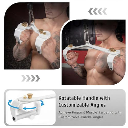 LAT Pull Down Bar Set with 360° Rotatable Handles, LAT Pulldown Attachments for Whole Back Training, Heavy-Duty Locking LAT Pulldown Bars for Home Gym Cable - color: White