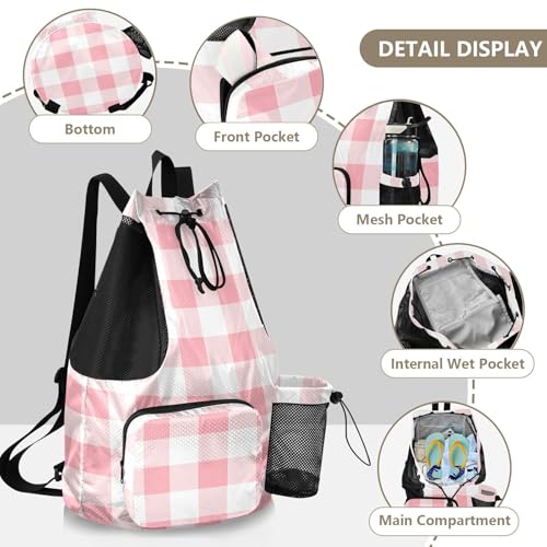 GuoChe Drawstring Backpacks Gym Swim Bag With Inside Pockets Pull String Bag Waterproof Blush Checkerboard - color: Blush Checkerboard