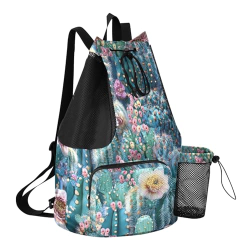 Drawstring Climbing Gym Bag With Pockets Drawstring Backpacks with Wet Dry Compartments Fantasy Cactus