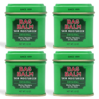 Bag Balm Vermont's Original Ointment, 1 Ounce Tin (Pack of 4), Moisturizing Ointment for Dry Skin that can Crack Split or Chafe on Hands Feet Elbows Knees Shoulders and More - size: 1 Ounce (Pack of 4)