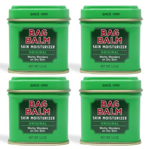 Bag Balm Vermont's Original Ointment, 1 Ounce Tin (Pack of 4), Moisturizing Ointment for Dry Skin that can Crack Split or Chafe on Hands Feet Elbows Knees Shoulders and More - size: 1 Ounce (Pack of 4)