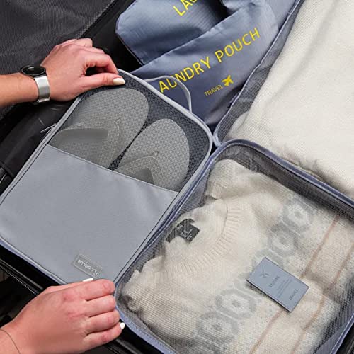 emissary Travel Shoe Bag, Holds 3 Pairs of Shoes, Waterproof - Grey | Holds 3 pairs, waterproof rip-stop, breathable mesh + zip pocket; travel shoe bag for gym, golf & weekends - color: Gray-2, size: Small