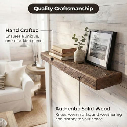 Reclaimed Wood Floating Shelves Real Solid Thick Wood Rustic Shelf Handmade - size: 18x6
