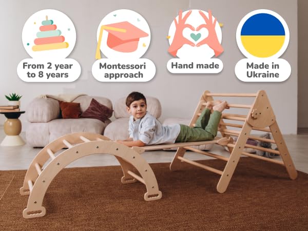 Montessori Climbing Set for Kids Ages 2–8:Triangle, Arch and Ramp | 3in1 Montessori Set, Activity Gym for Toddlers