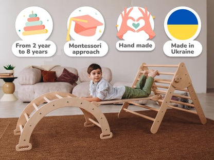 Montessori Climbing Set for Kids Ages 2–8:Triangle, Arch and Ramp | 3in1 Montessori Set, Activity Gym for Toddlers