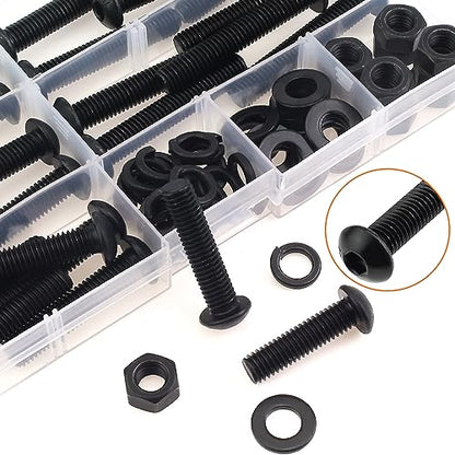 HELIFOUNER 75 Pieces M8 x 30mm /35mm /40mm /45mm /50mm, Button Head Socket Cap Metric Screws Bolts Washers Nuts Kit, 10.9 Grade Alloy Steel, Fully Threaded, Black - size: M8 x 30/35/40/45/50mm, style: Button Head