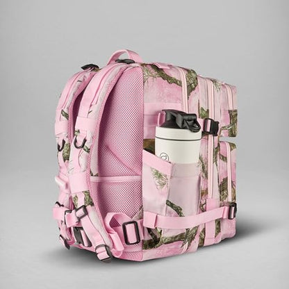 WOLFpak 35L Athletic Gym Backpack - Durable 1000D Waterproof Oxford Material with MOLLE Webbing, Laptop Pocket - color: Realtree Apx Flushing Pink