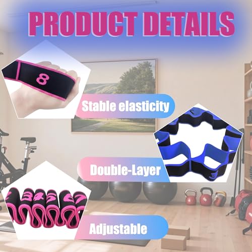 2PCS Fitness Resistance Band with Handles, Numbered 8 Segment Stretch Resistance Bands, Adjustable Stretching Exercise Band for Full Body Workout & Body Shaping - color: rose+blue