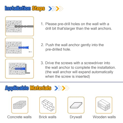 312Pcs Drywall Anchors Screws Kit,11 Sizes with Bit for Wall Mount