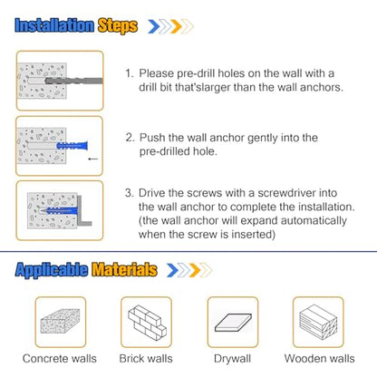 312Pcs Drywall Anchors Screws Kit,11 Sizes with Bit for Wall Mount