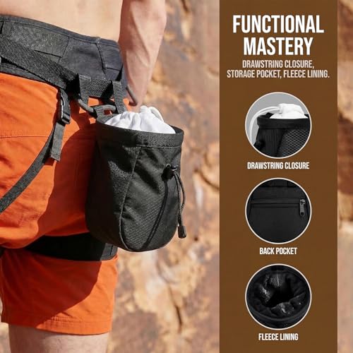 Climbing Chalk Bag for Rock Climbing - with Chalk Ball - Adjustable Black Chalk Bag Bouldering for Rock Climbing Equipment - color: Red