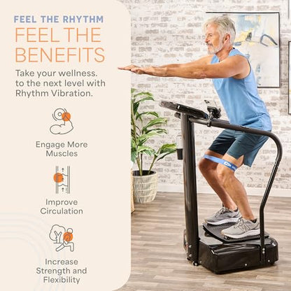 Lifepro Rhythm Vibration Plate Exercise Machine with 99 Speed Levels | Heart Rate Monitor, Resistance Bands, Cup Holder, Phone Holder — Vibration Plate for Lymphatic Drainage & Full Body Workout
