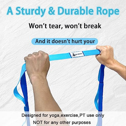 Stretching Strap Yoga Strap with Loops, Stretch Straps for Physical Therapy, Non-Elastic Exercise Strap for Pilates, Dance and Gymnastics with Workout Guide - color: Blue/Light Blue