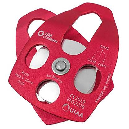 GM CLIMBING Large Rescue Pulley 32kN Single Sheave with Swing Plate CE UIAA Certified - color: Red | 1 Pack